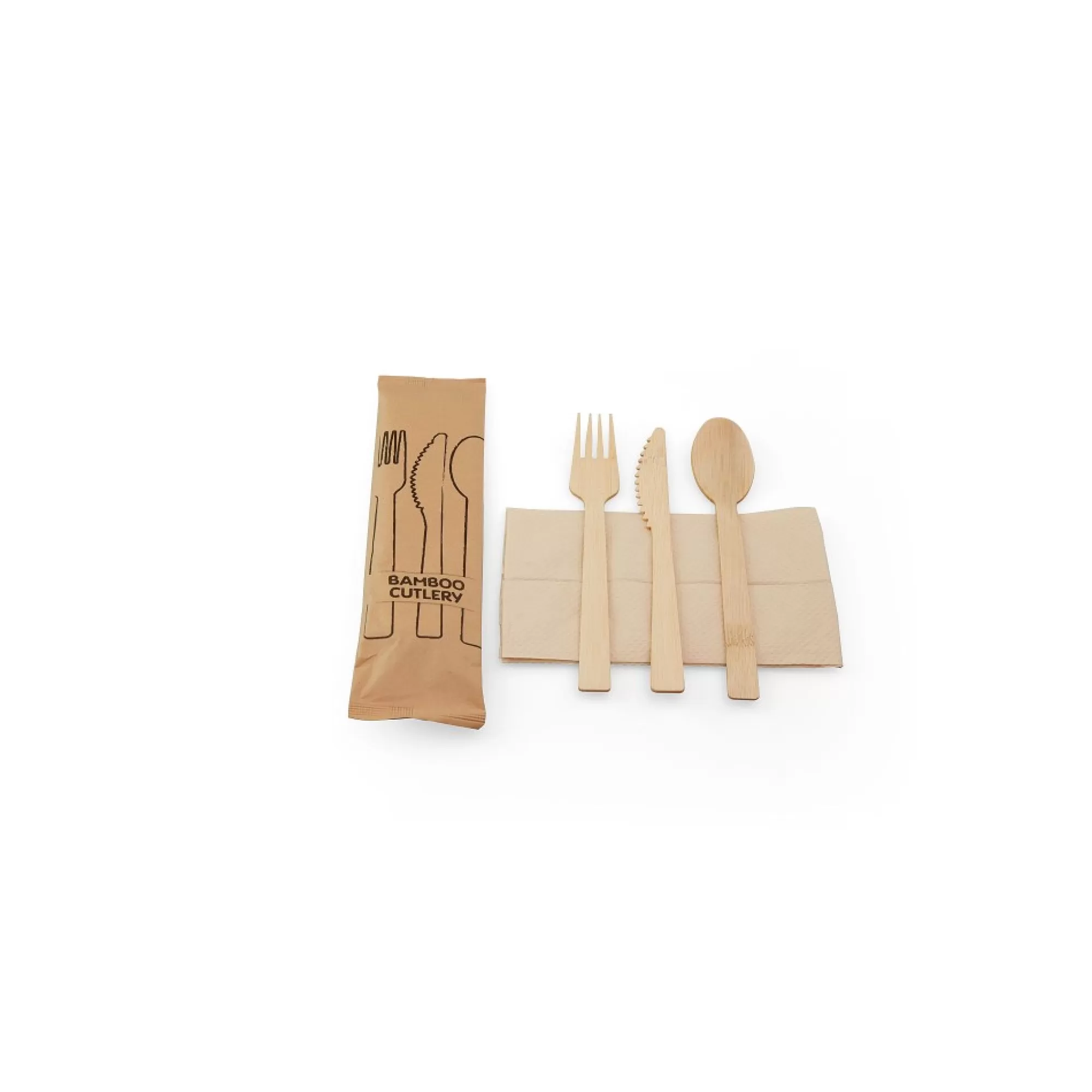 Best Sale Bestekset Bamboe Vork + Mes + Lepel + Servet Fsc 30 Stuks Bestek