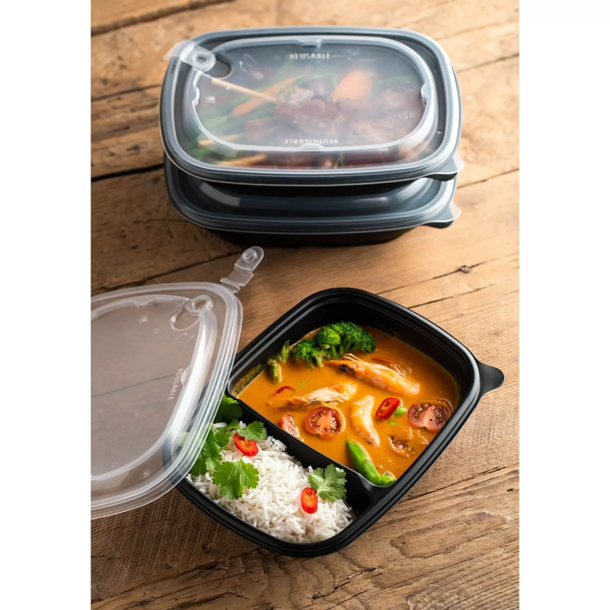 Best Sale Bowl 2 Vakken Herbruikbaar 610Ml + 270Ml Pp 15 Bakjes + Deksels Take-Away