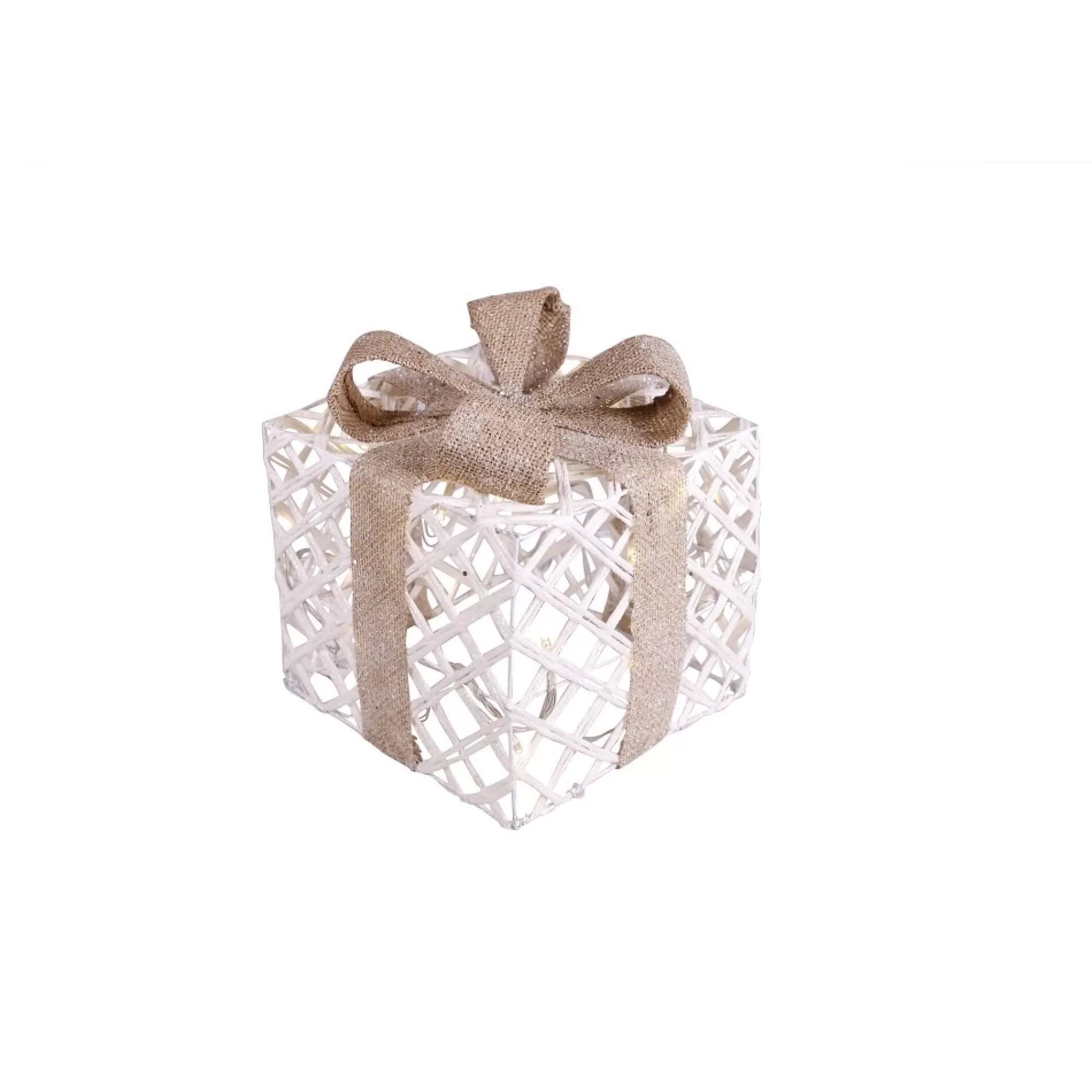 Outlet Cadeau Met Led Wit Met Glitterlint 15Cm 3Xaa-Batterijen Niet Inbegrepen Decoratie Met Verlichting