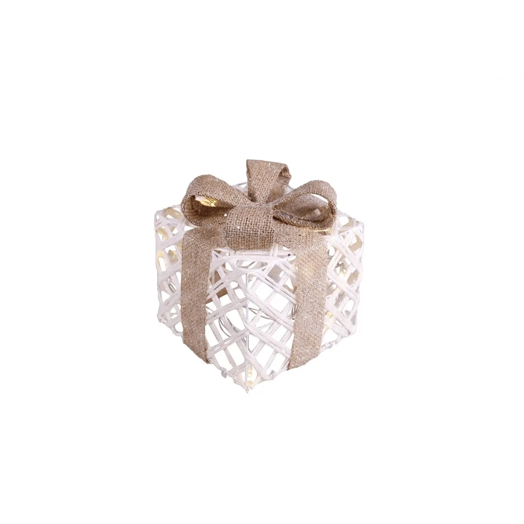 Outlet Cadeau Met Led Wit Met Glitterlint 15Cm 3Xaa-Batterijen Niet Inbegrepen Decoratie Met Verlichting