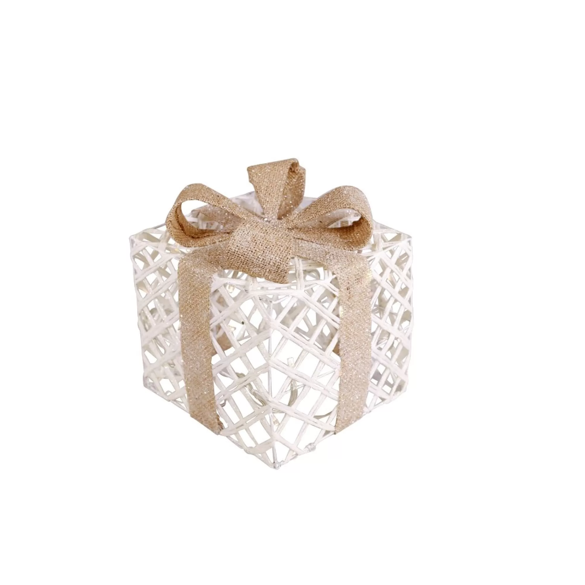 Outlet Cadeau Met Led Wit Met Glitterlint 15Cm 3Xaa-Batterijen Niet Inbegrepen Decoratie Met Verlichting