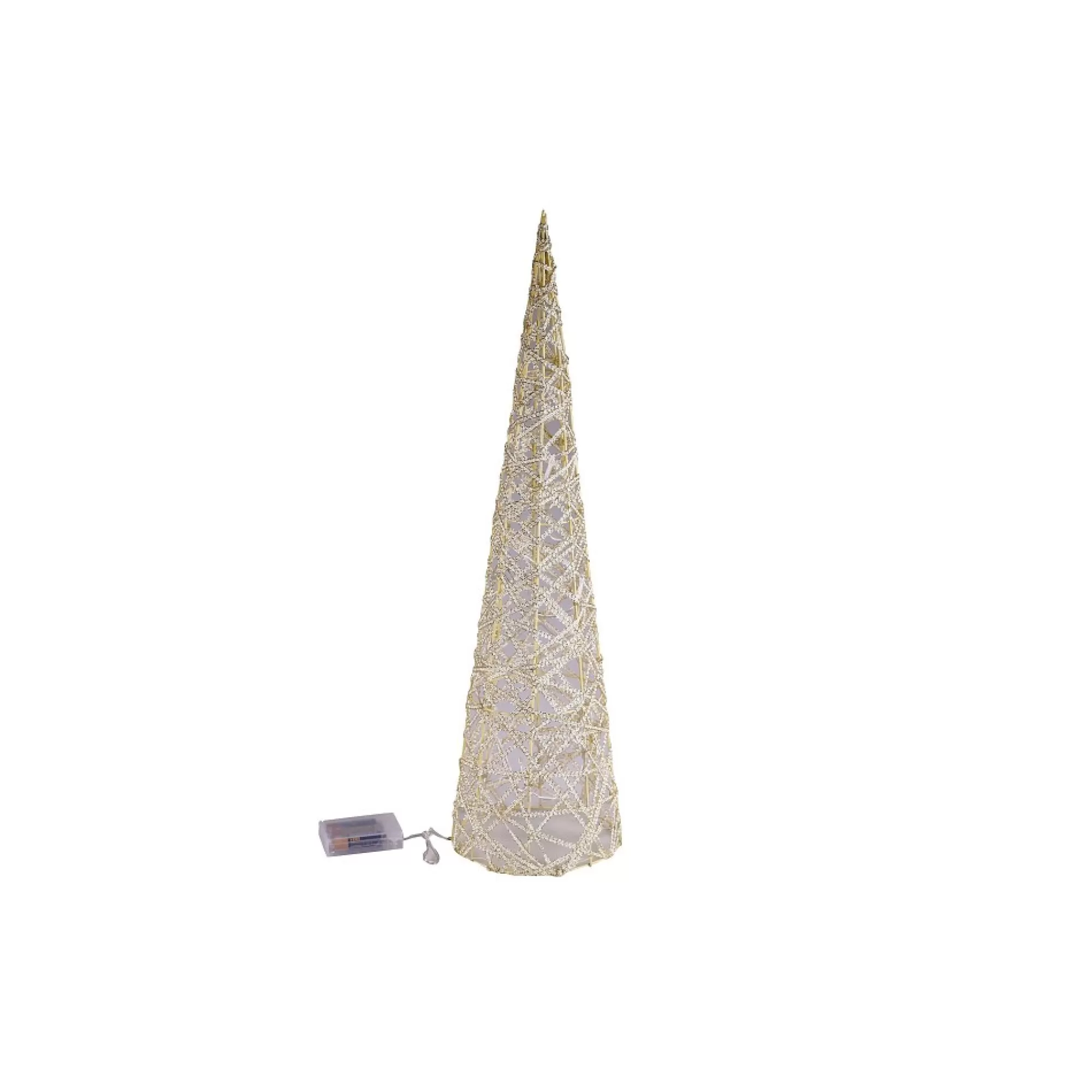 Clearance Kegel + 20 Leds Warmwit H 60Cm Goud Met Gouden Glitterlint Kleine Kerstbomen