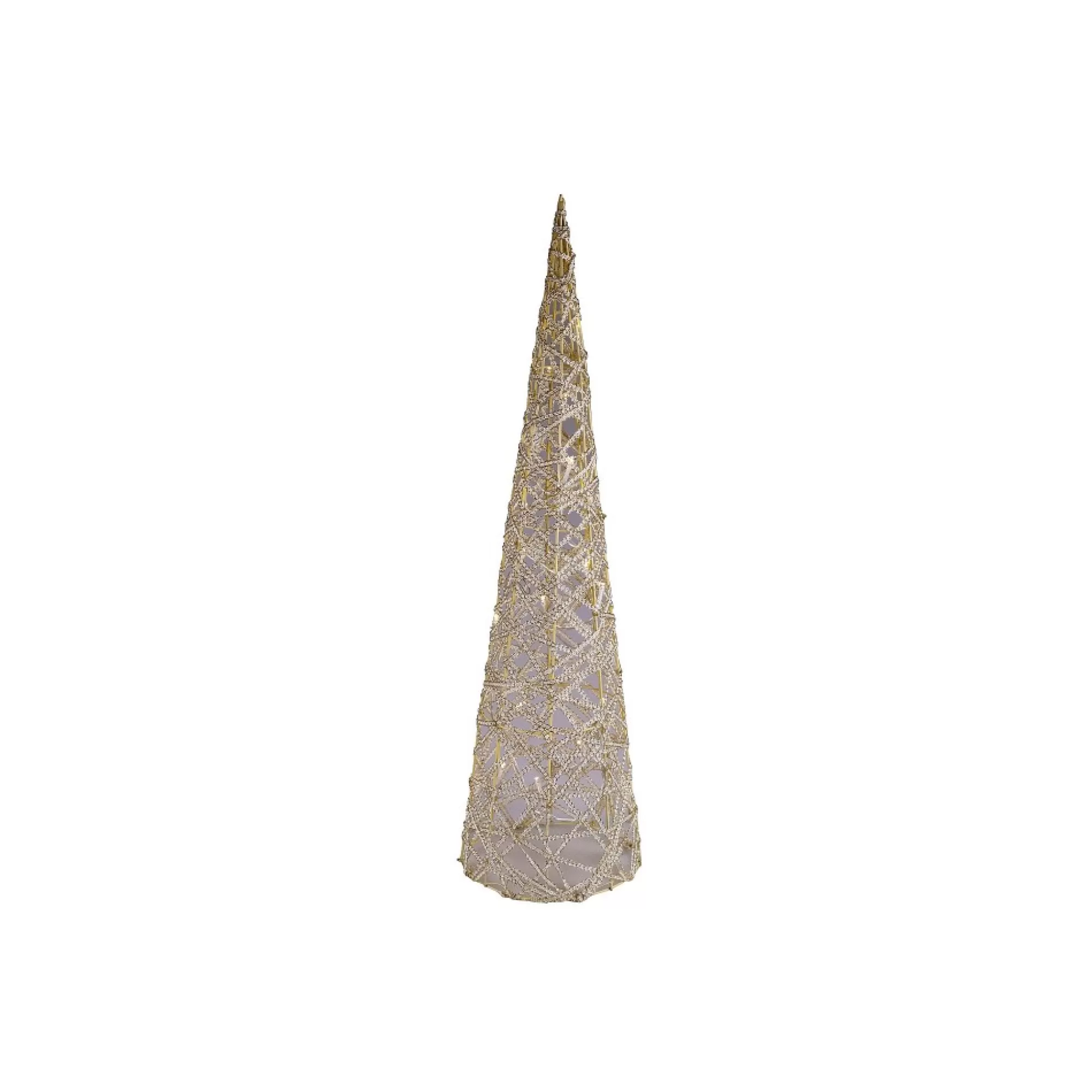 Clearance Kegel + 20 Leds Warmwit H 60Cm Goud Met Gouden Glitterlint Kleine Kerstbomen