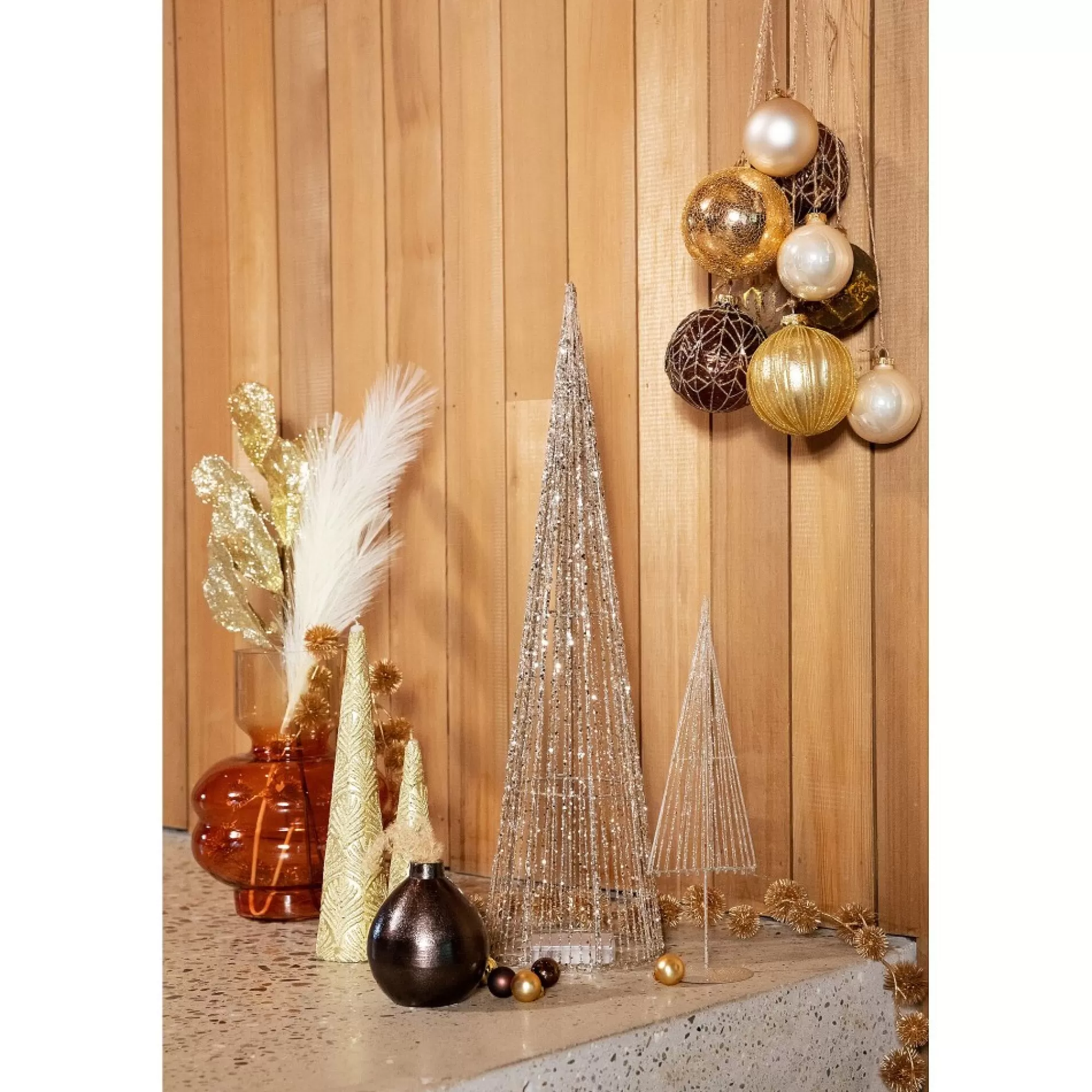 Fashion Kegel Cotton + 20L Led H 40Cm Zilver 12Cm Glitter Zilver (3Xaa-Batterijen Niet Inbegrepen) Kleine Kerstbomen