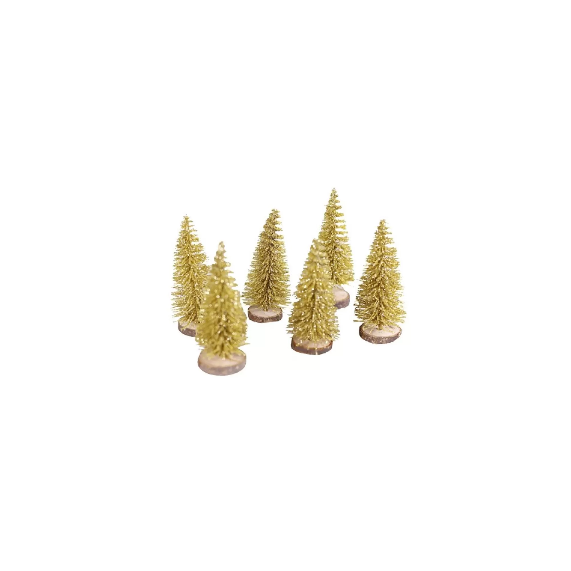 Best Sale Kerstboompjes Goud Glitter H 8Cm 7Cm Op Boomschijf 6 Stuks Kleine Kerstbomen