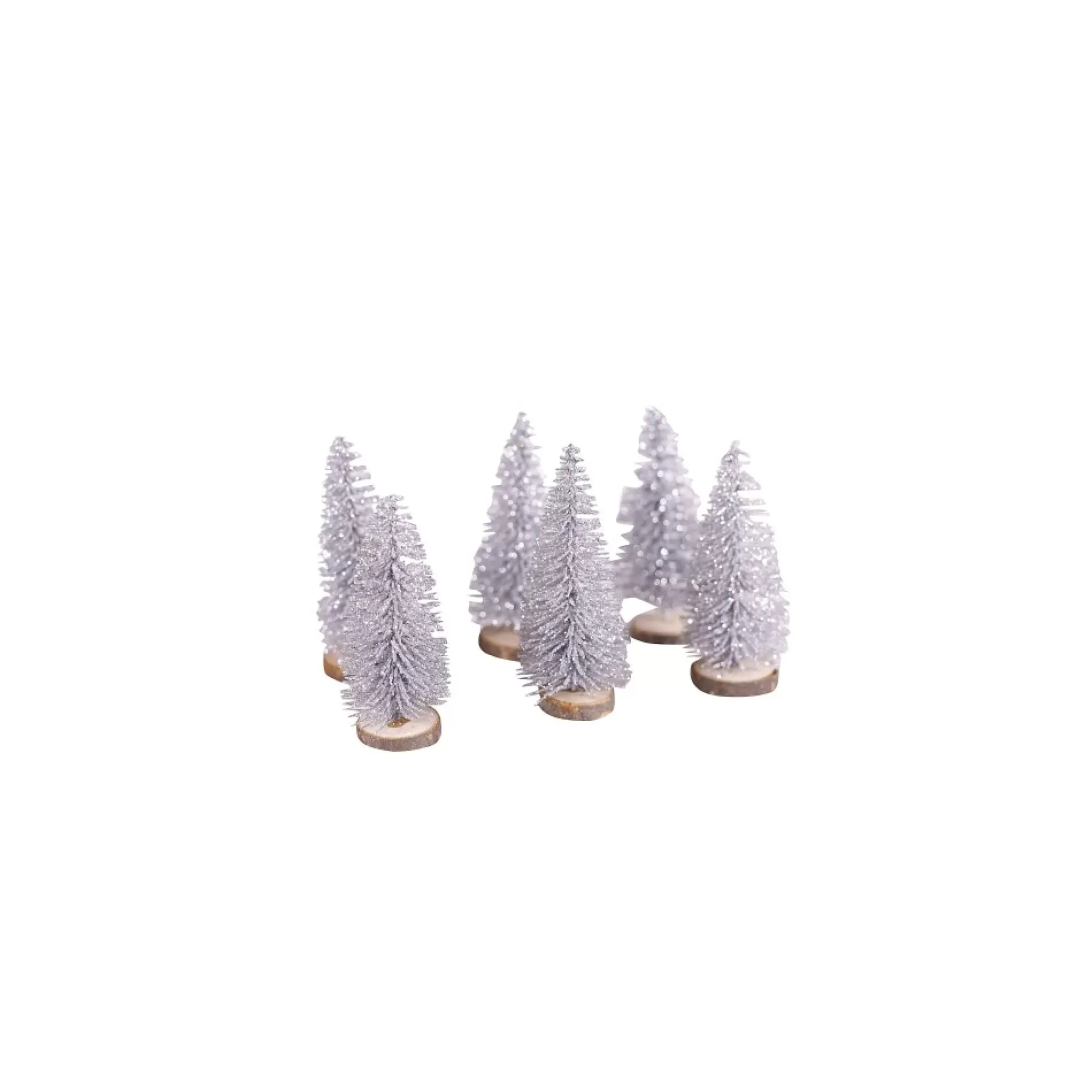 Best Kerstboompjes Zilver Glitter H 8Cm 7Cm Op Boomschijf 6 Stuks Kleine Kerstbomen