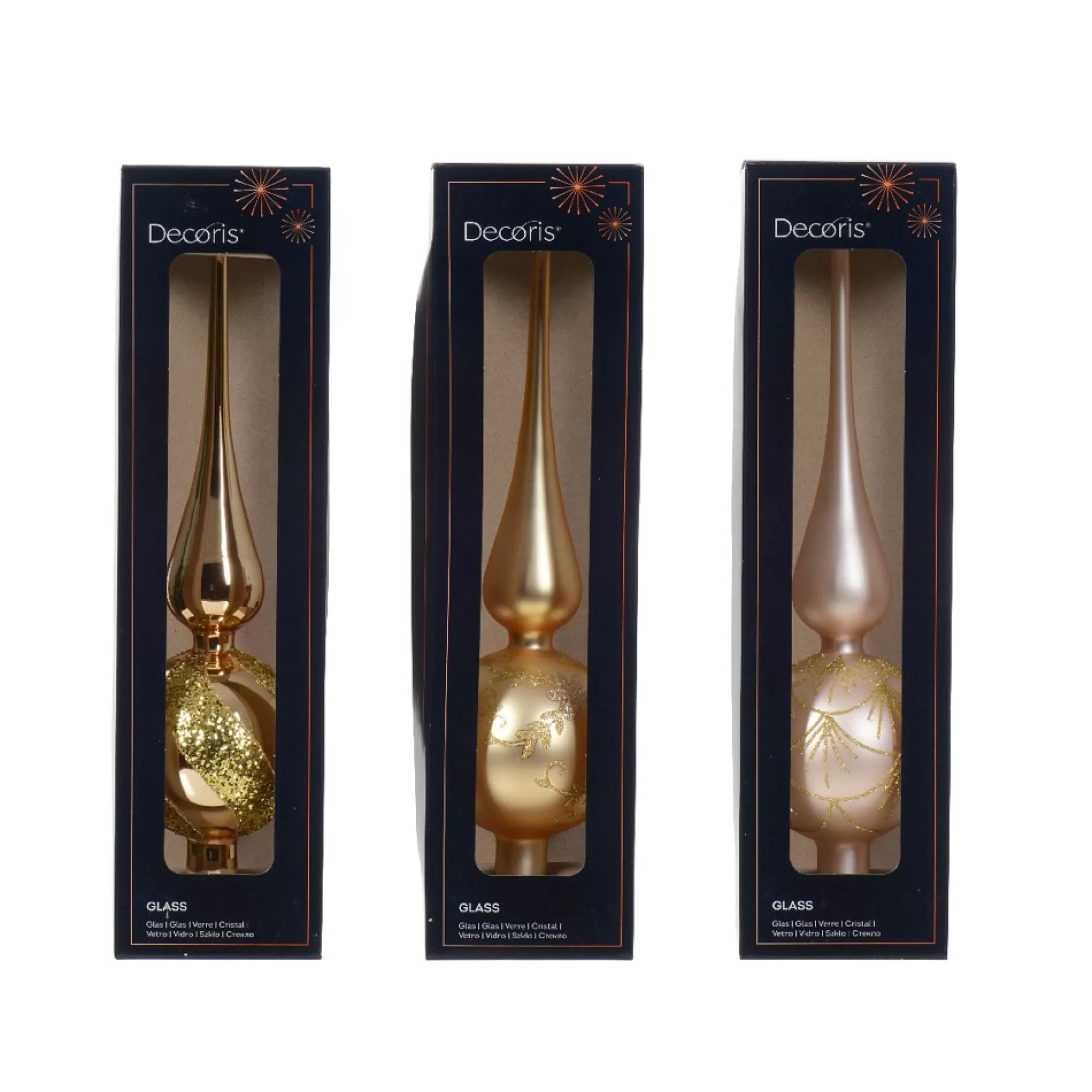 Outlet Piek Goud Glas Glans/Mat Met Decoratie H 31Cm 8Cm 1 Van De 3 Pieken