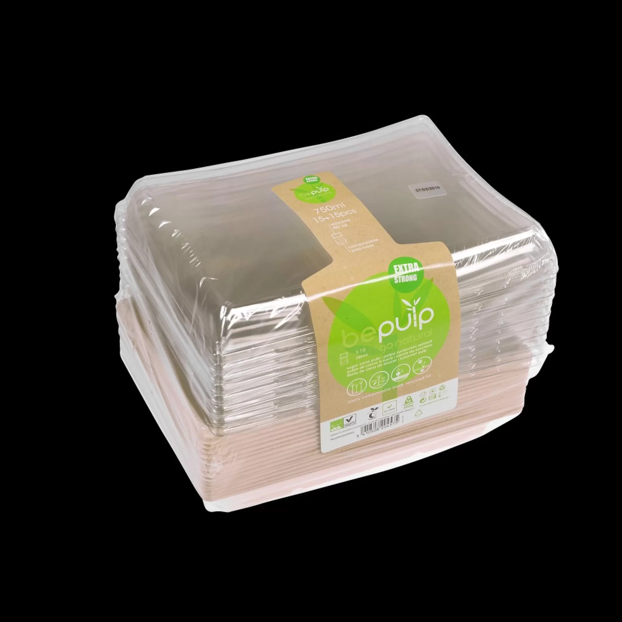 Cheap Pulp Container Rechthoekig 750Ml Diep Kit 15 Bakjes + 15 Deksels Take-Away