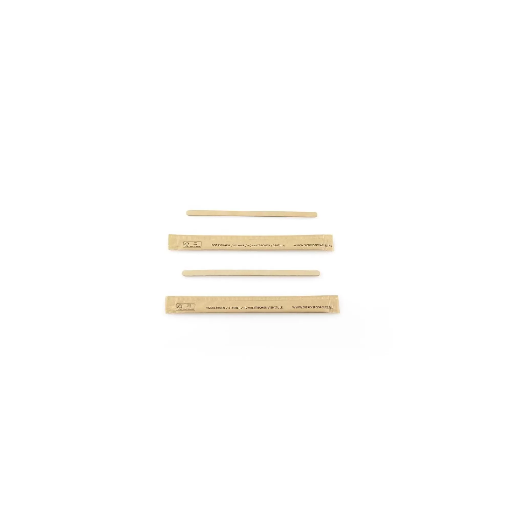 Flash Sale Roerstaafje Hout 11Cm X 5Mm X 1Mm Individueel Verpakt Fsc Papier 500 Stuks Bestek