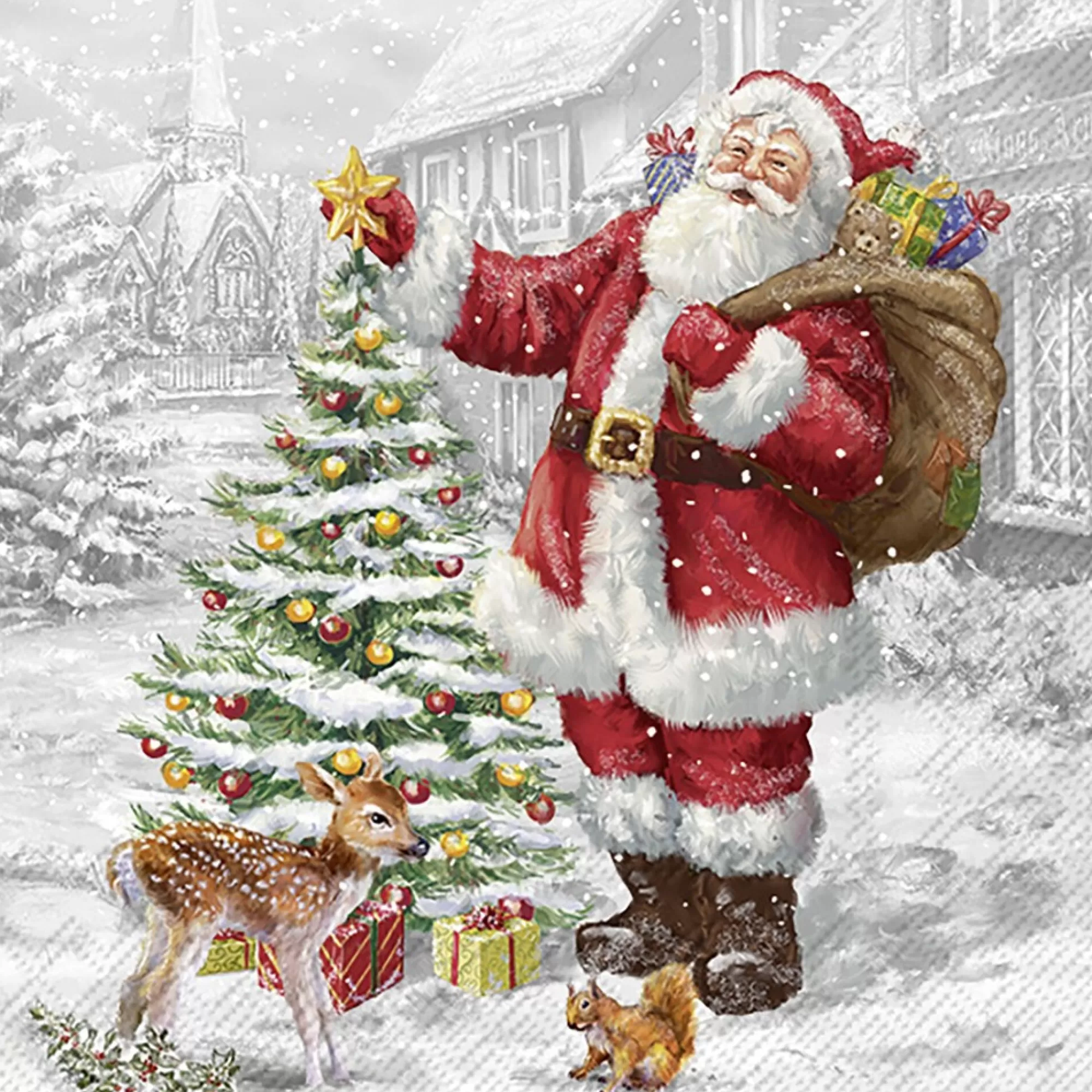 Online Servetten Multicolor Santas Xmas Tree 25X25Cm 20 Stuks Servetten