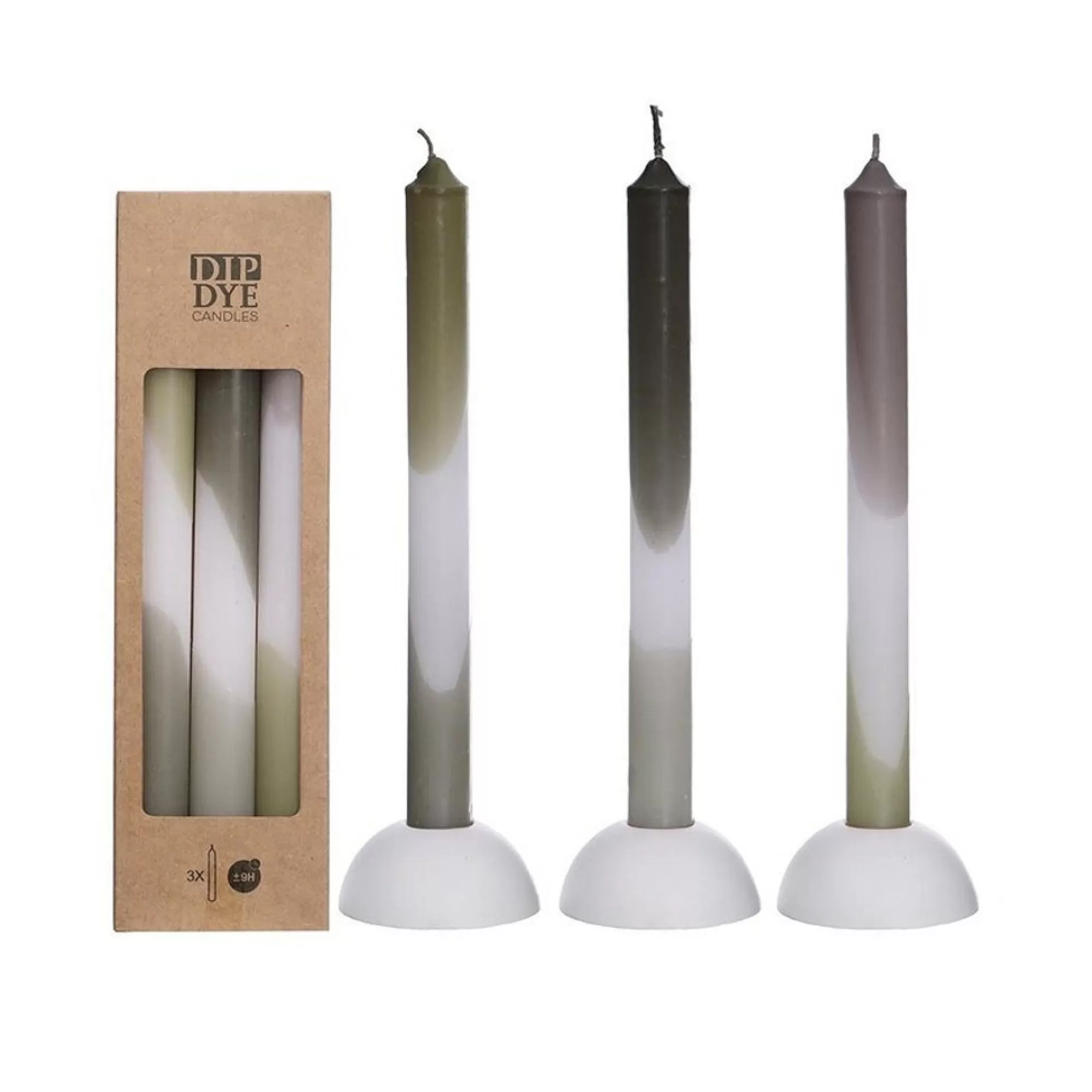 Outlet Tafelkaars Dip Dye Olijf-Salie H 24Cm 2,2Cm 9U 3 Stuks Fantasiekaarsen