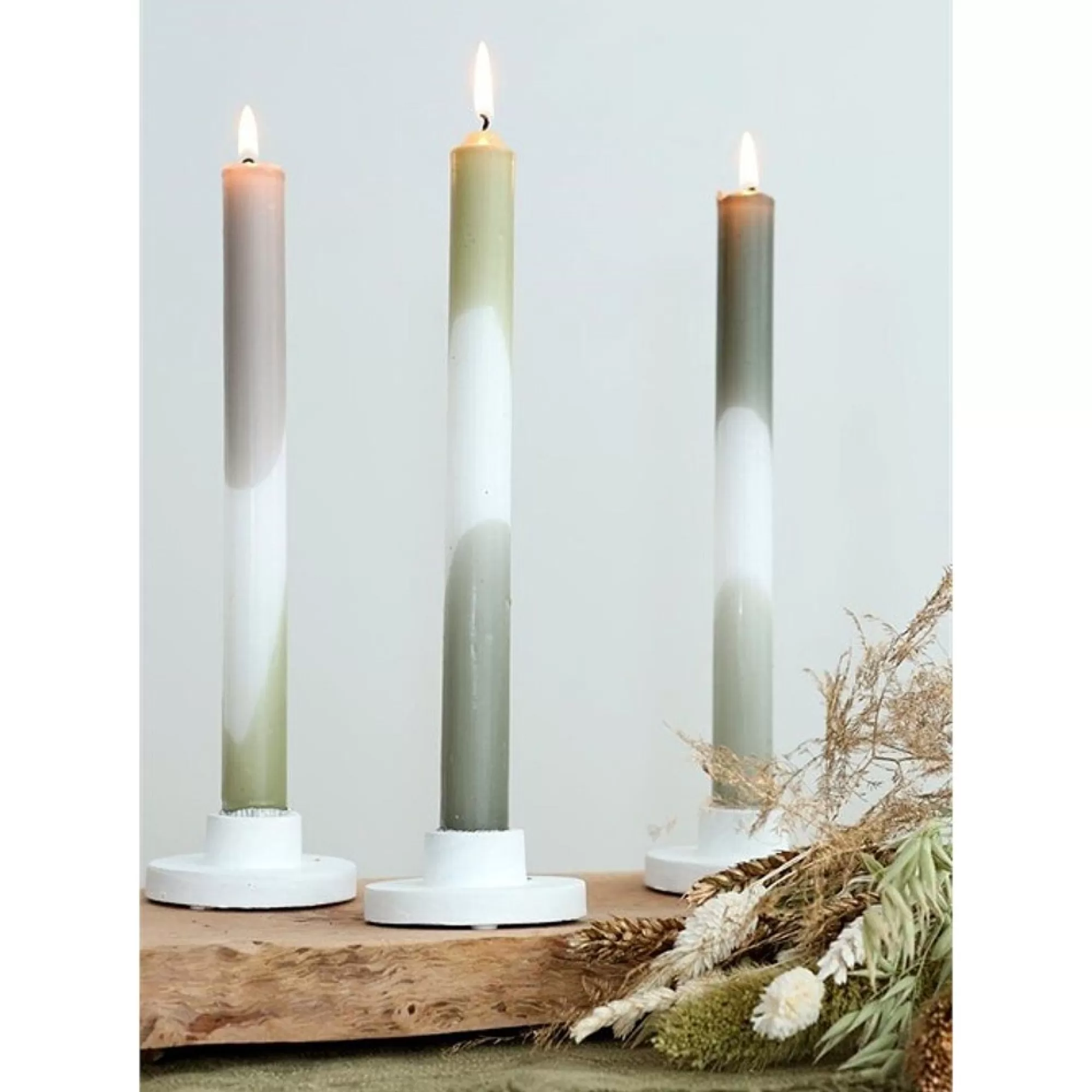 Outlet Tafelkaars Dip Dye Olijf-Salie H 24Cm 2,2Cm 9U 3 Stuks Fantasiekaarsen
