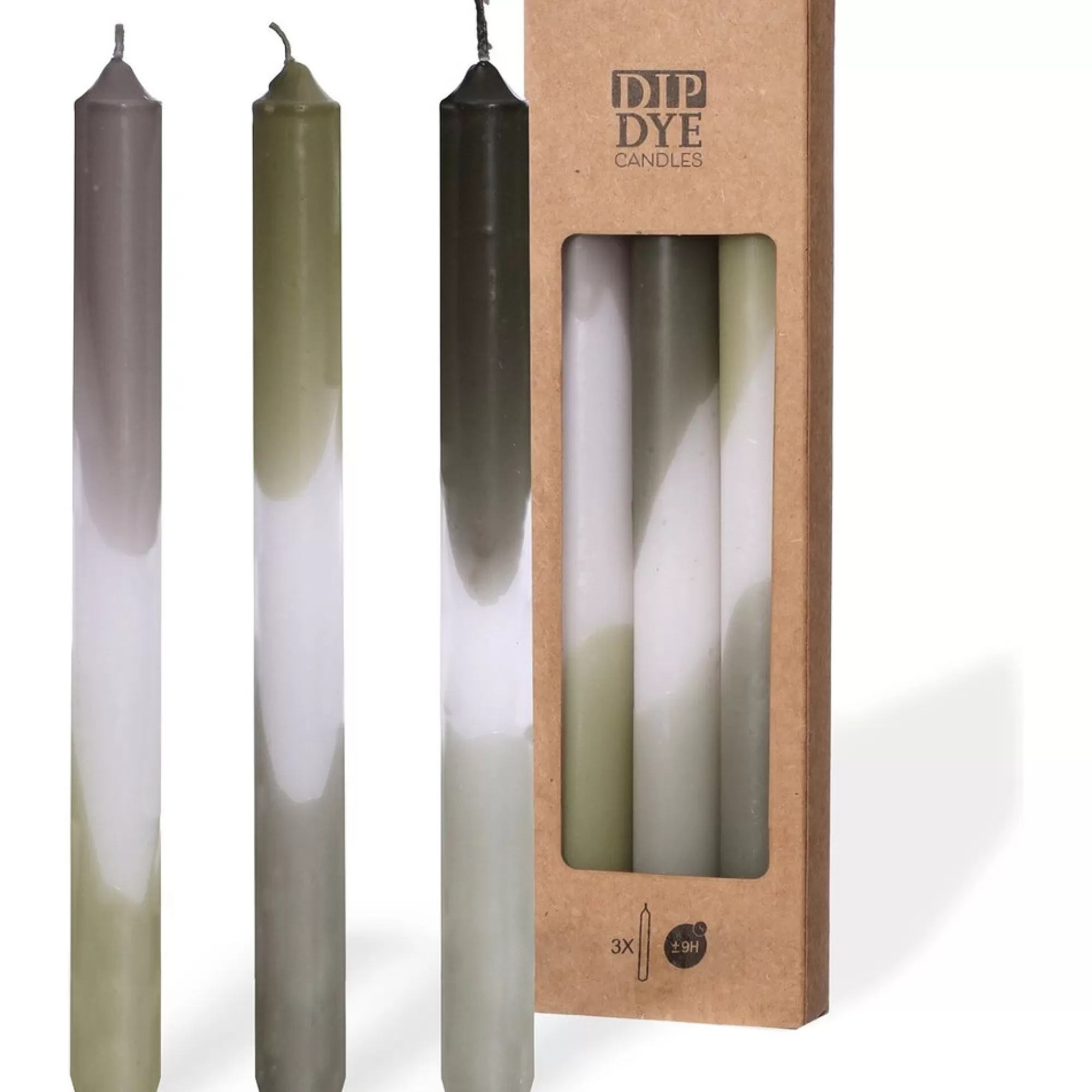Outlet Tafelkaars Dip Dye Olijf-Salie H 24Cm 2,2Cm 9U 3 Stuks Fantasiekaarsen