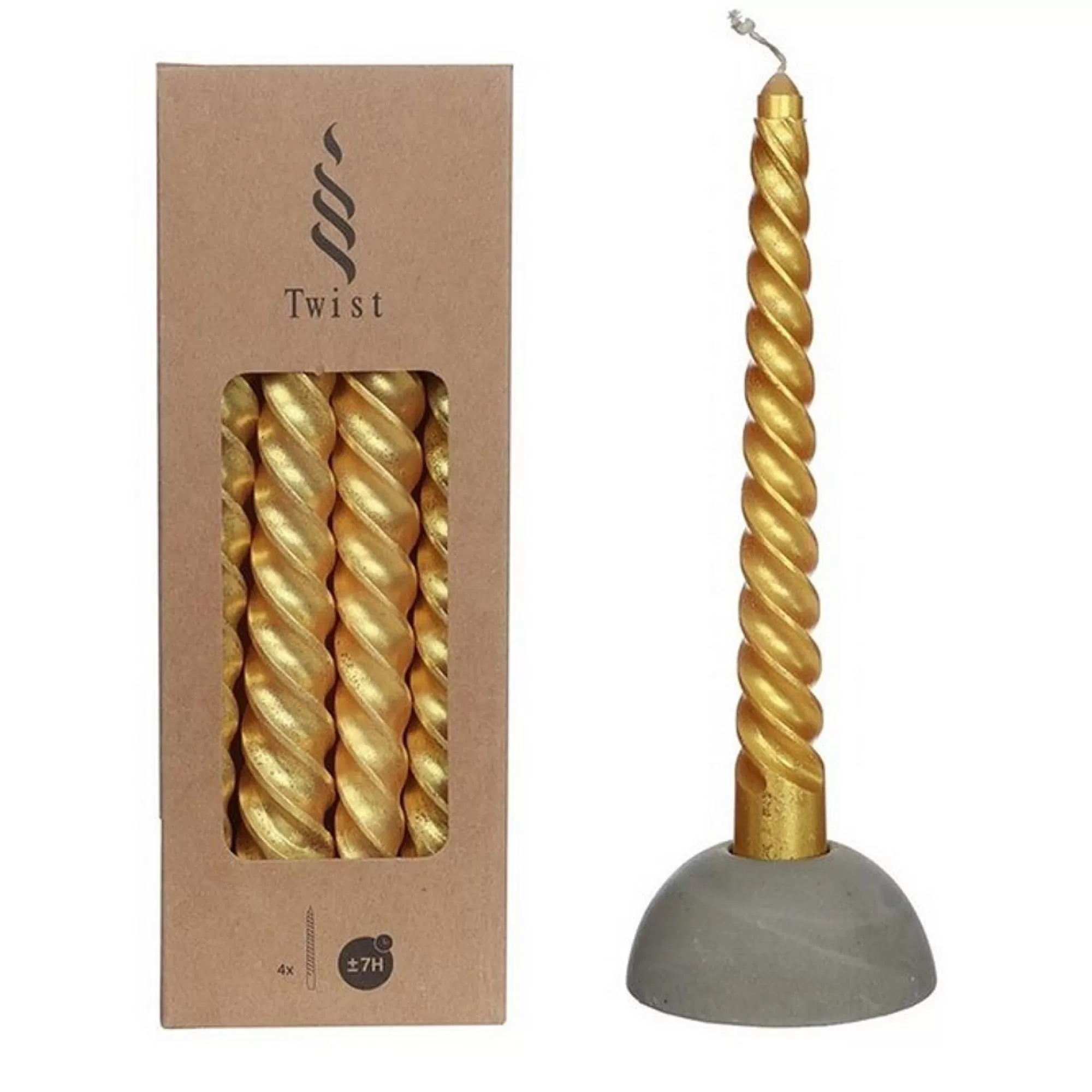 Best Tafelkaars Gedraaid Goud Metallic H 19Cm 2,2Cm 4U 4 Stuks Tafelkaarsen
