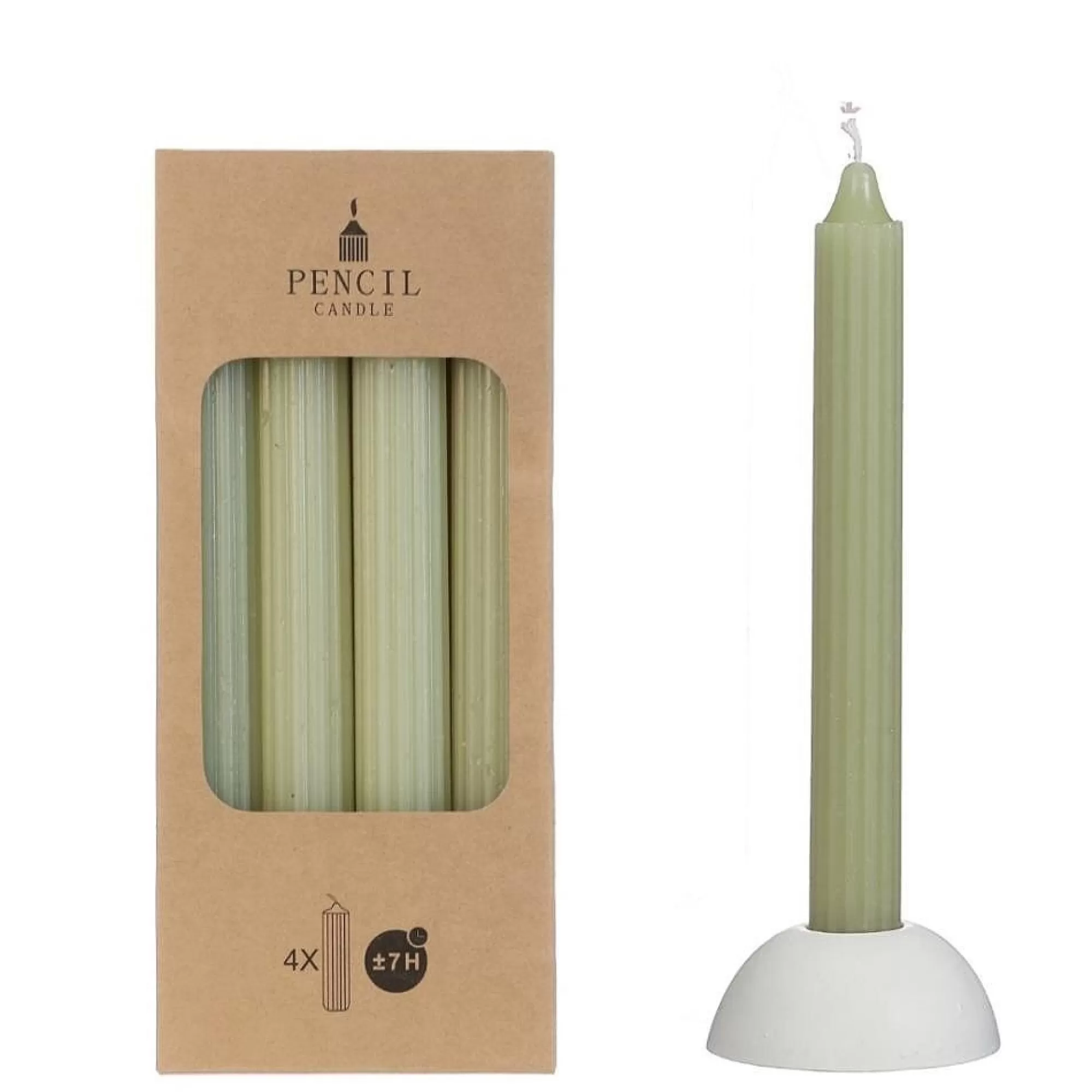 Best Sale Tafelkaars Pencil Dusty Green H 20Cm 2,2Cm +/-7U 4 Stuks Tafelkaarsen