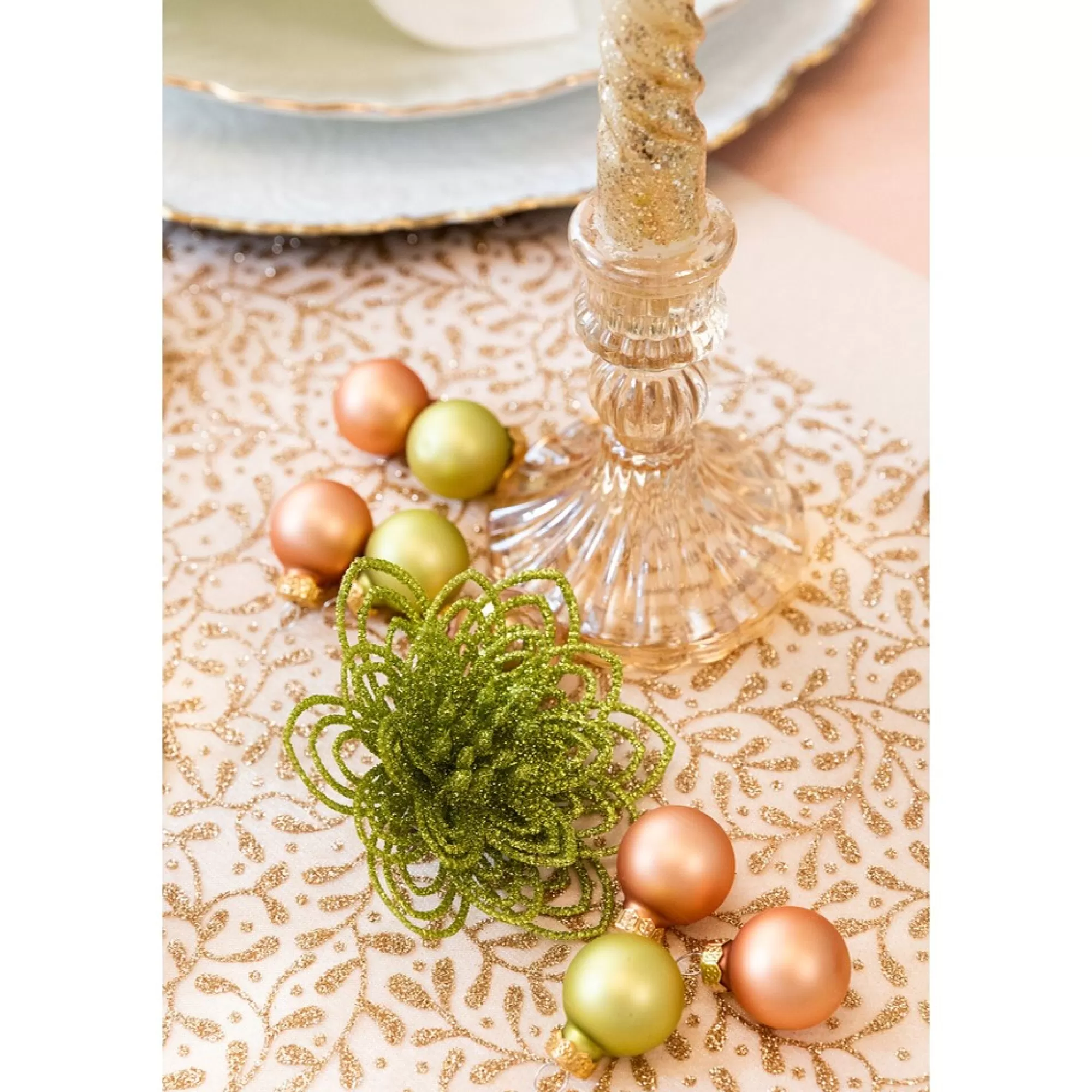 Shop Tafelloper Gebroken Wit Organza Met Bladeren Champagne Glitter 28Cm X 5M Tafellopers