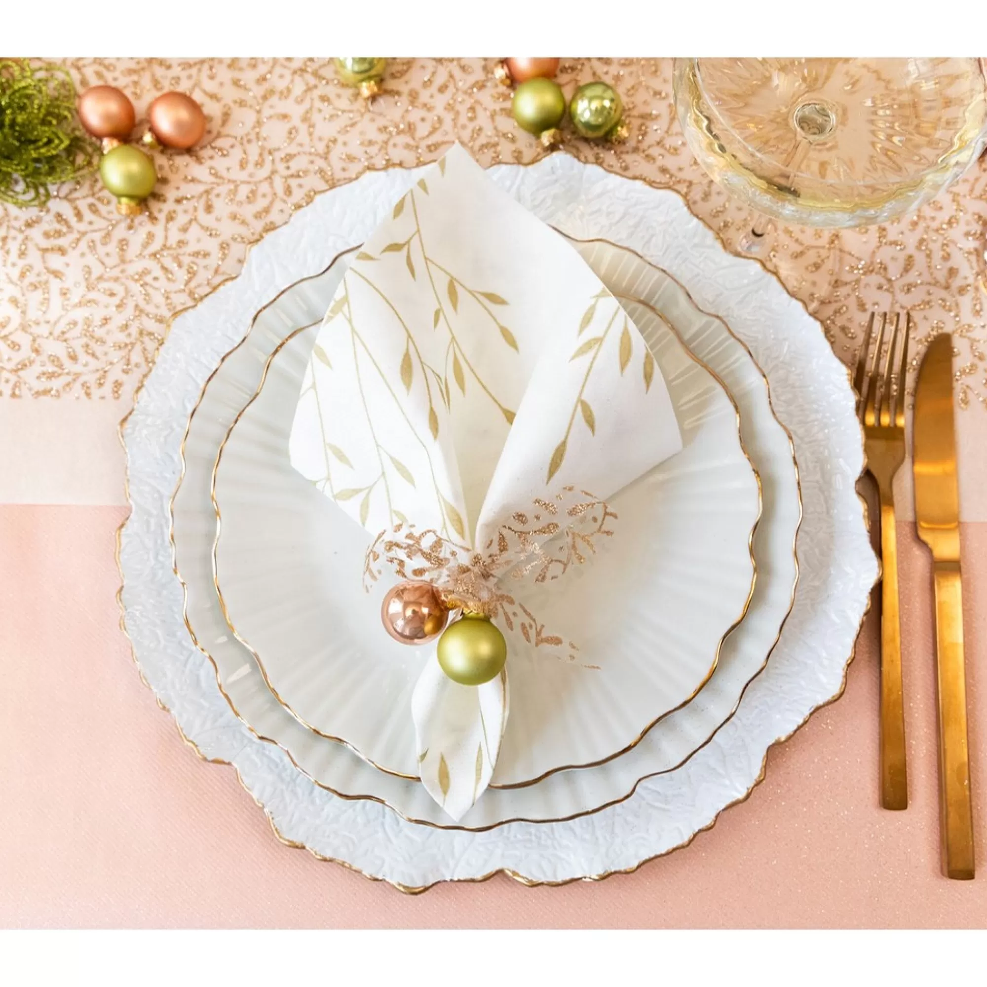 Shop Tafelloper Gebroken Wit Organza Met Bladeren Champagne Glitter 28Cm X 5M Tafellopers